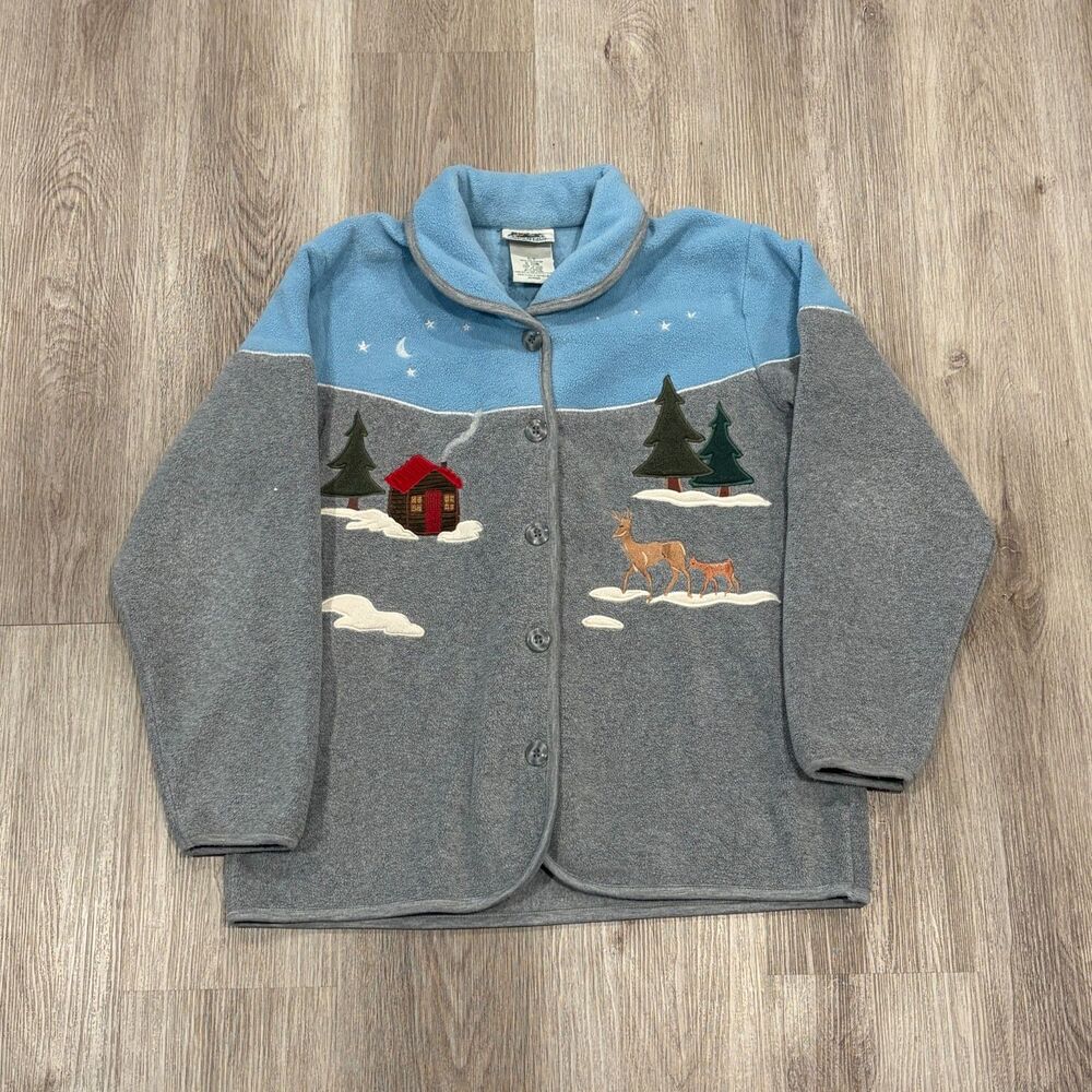 Vintage 90s Northern Reflections Embroidered Button-Up Fleece Jacket Men's Sz S